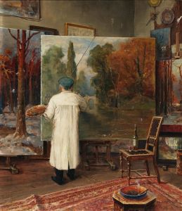 in seinem Atelier
