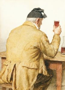 Old Man Sitting At Table, Shown From Behind