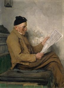 Farmer Reading on the Stove Bench