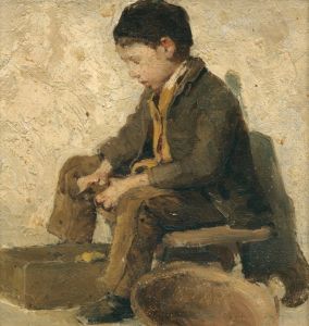 Sitting Boy Peeling Vegetables