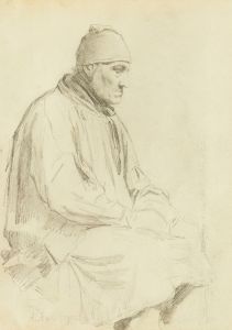 Sitzender Mann mit Mütze