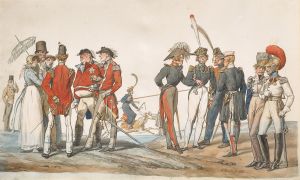 Officiers anglais et français discutant