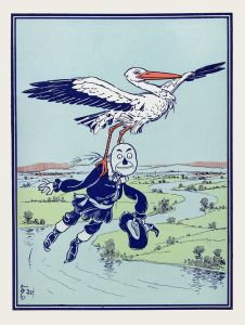 The Stork carried him up into the air