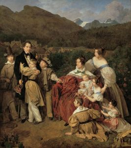 Der Notar Dr. Josef August Eltz mit seiner Gattin Caroline, geb. Schaumburg, und den acht Kindern in Ischl