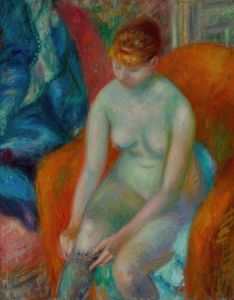 Nude Pulling On Stocking