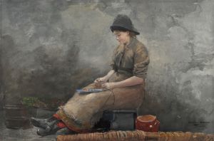 A Fishergirl Baiting Lines
