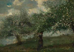 Girl Picking Apple Blossoms