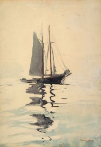 Two-masted Schooner with Dory