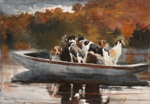 Hunting Dogs in Boat