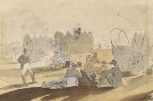 Caravan with Covered Wagons Resting