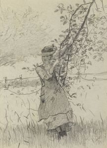 Girl Holding a Branch of an Apple Tree
