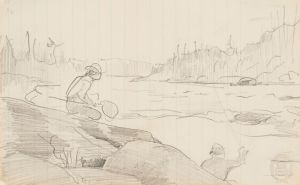 Men Fishing with a Rod and Net