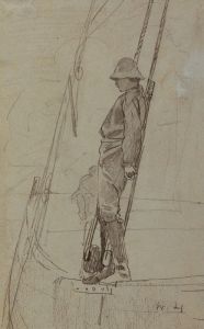 Young Man Leaning Against Sailboat Rigging