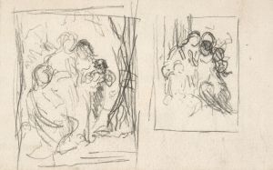 Two studies for a figure composition, including three women and a child