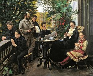 The Hirschsprung family portrait. From the left Ivar, Aage, Heinrich, Oscar, Robert, Pauline and Ellen HIrschsprung