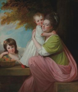 Group portrait of Dorothy Stables , with her daughters, Harriet  and Maria , in a wooded landscape