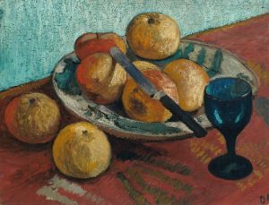 Still life with apples and green glass