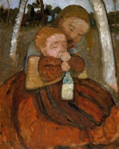 Girl with a Baby Among Birch Trees