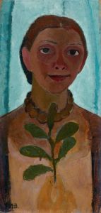 Self-portrait with a camellia branch