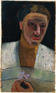 Half-length portrait of Lee Hoetger with flower