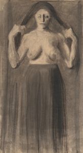 Half-Nude Woman Holding Her Hair Apart
