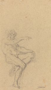 A Seated Nude Man Pointing to the Right