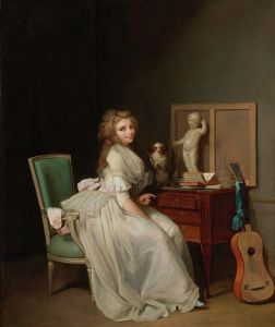 Lady In A White Dress Seated At Her Desk