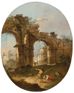 An Architectural Capriccio With Figures By A Ruined Arch