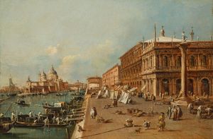 Venice; The Molo with the Libreria, the Punta della Dogana and Santa Maria della Salute