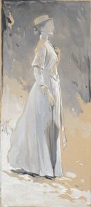 Young woman in white; Miss Cynthia – Illustration for ‘The House with Cross’