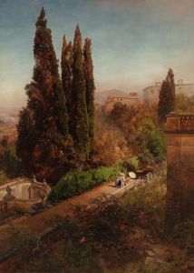 View from high in the gardens of Villa Torlonia, Frascati, Rome