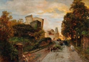 Village street at sunset