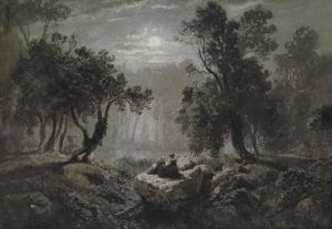 Eine romantische Waldlandschaft im Mondlicht