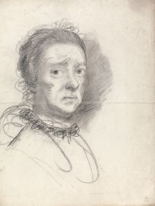 Head of an elderly lady; studies from Raphael’s Disputation