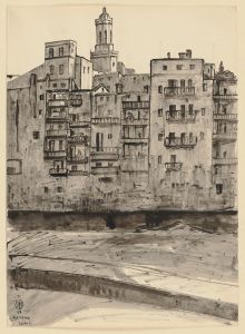 Girona vom Fluss aus gesehen, im Hintergrund der Turm der Kathedrale