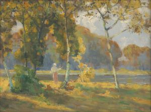 Summer landscape with birches