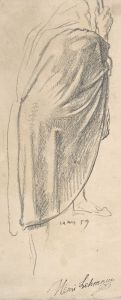 Back View of a Draped Male Figure Holding a Staff