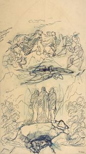 Composition Study with Three Figures Standing on a Rock