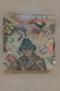 Bust of a Man in a Hat with Decorative Background