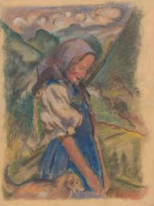 Girl with a Dog in a Landscape