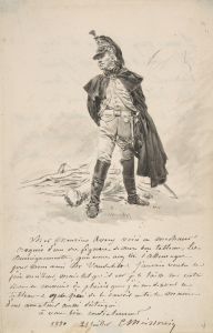Letter to Samuel P. Avery with a drawing of a military figure