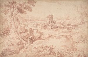 Landscape with an Old Woman Holding a Spindle, after Domenico Campagnola