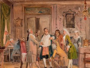 Vielgeschrey’s hardships, scene from L. Holberg’s ‘Den stundesløse,’ Act 1, Scene 6