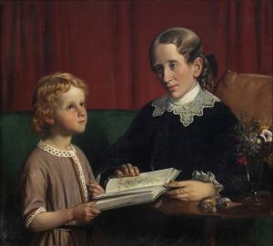 Miss Annette Hage  shows her nephew Hother Hage  a book on plants
