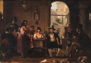 Wilhelm Marstrand From a Roman Osteria. Pipe-Smoking Hunters and Italian Women