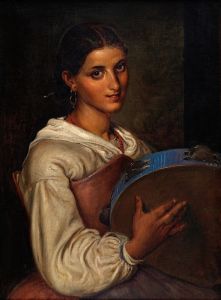 Italian girl with a blue tambourine