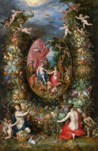 Garland of Fruit Surrounding a Depiction of Cybele Receiving Gifts From Personifications of The Four Seasons