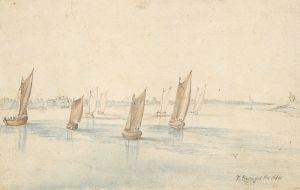 Boats Sailing on a River, A Country House in the Distance