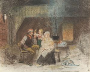 Familiegruppe i en bondestue