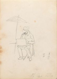 Artist under parasol